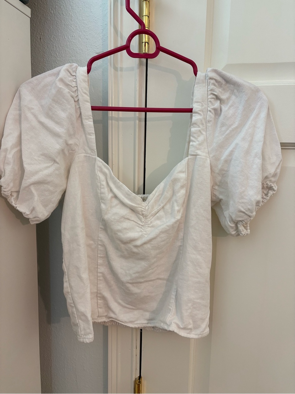 Abercrombie White Puff Sleeve Linen Women's Top